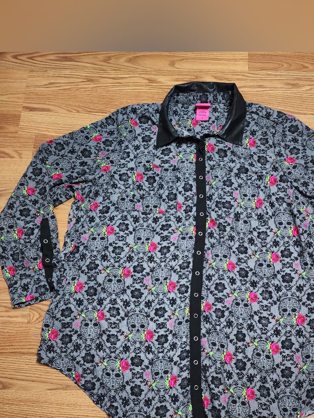 Betsy Johnson Torrid Rose Skull Tunic Goth Punk Sheer Blouse Sz 1 Dark Romantic